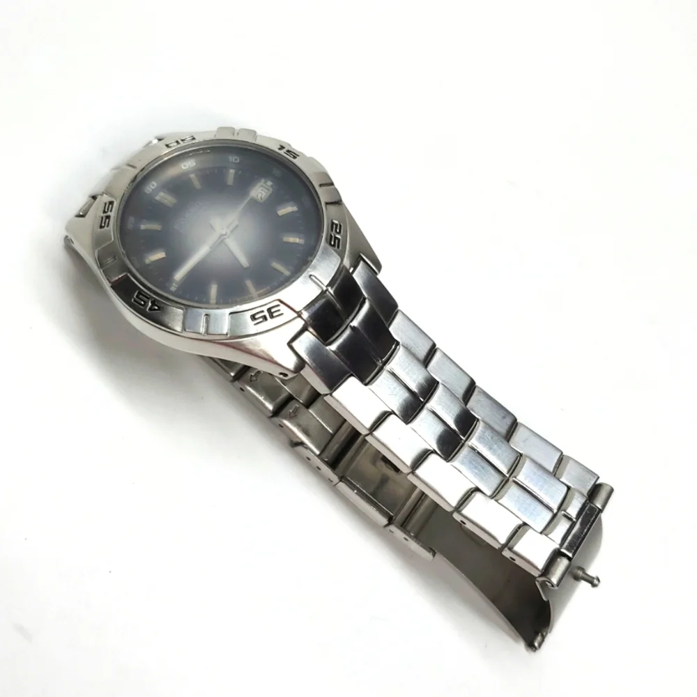 Vintage Fossil Blue AM-3997 Mens Watch Silver Steel Wristband Gray Face Watch